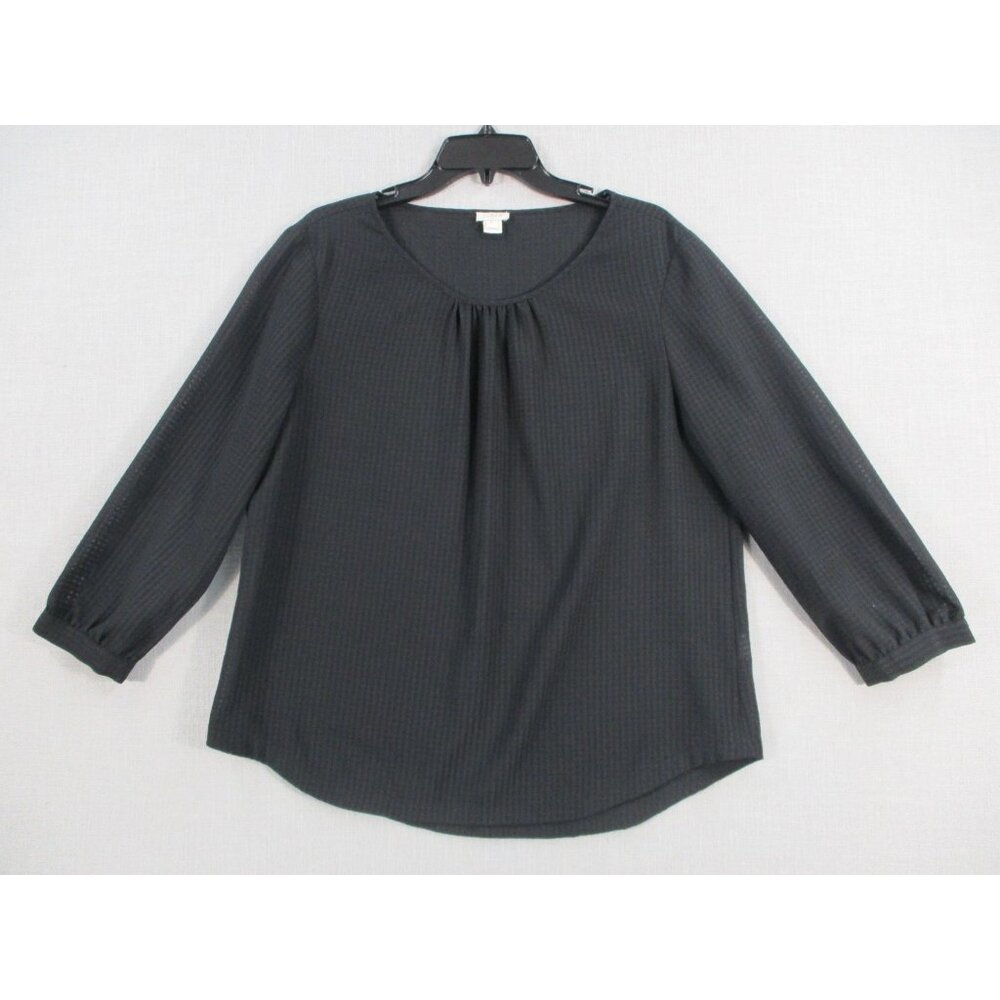 J.Crew Womens Black Textured Long Sleeve Blouse Size L Polyester Lightweight Chi